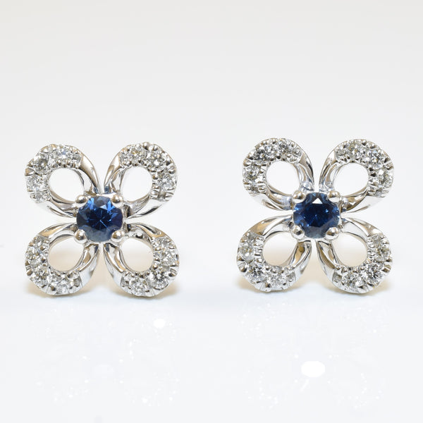 Blue Sapphire & Diamond Flower Stud Earrings | 0.16ctw, 0.16ctw |