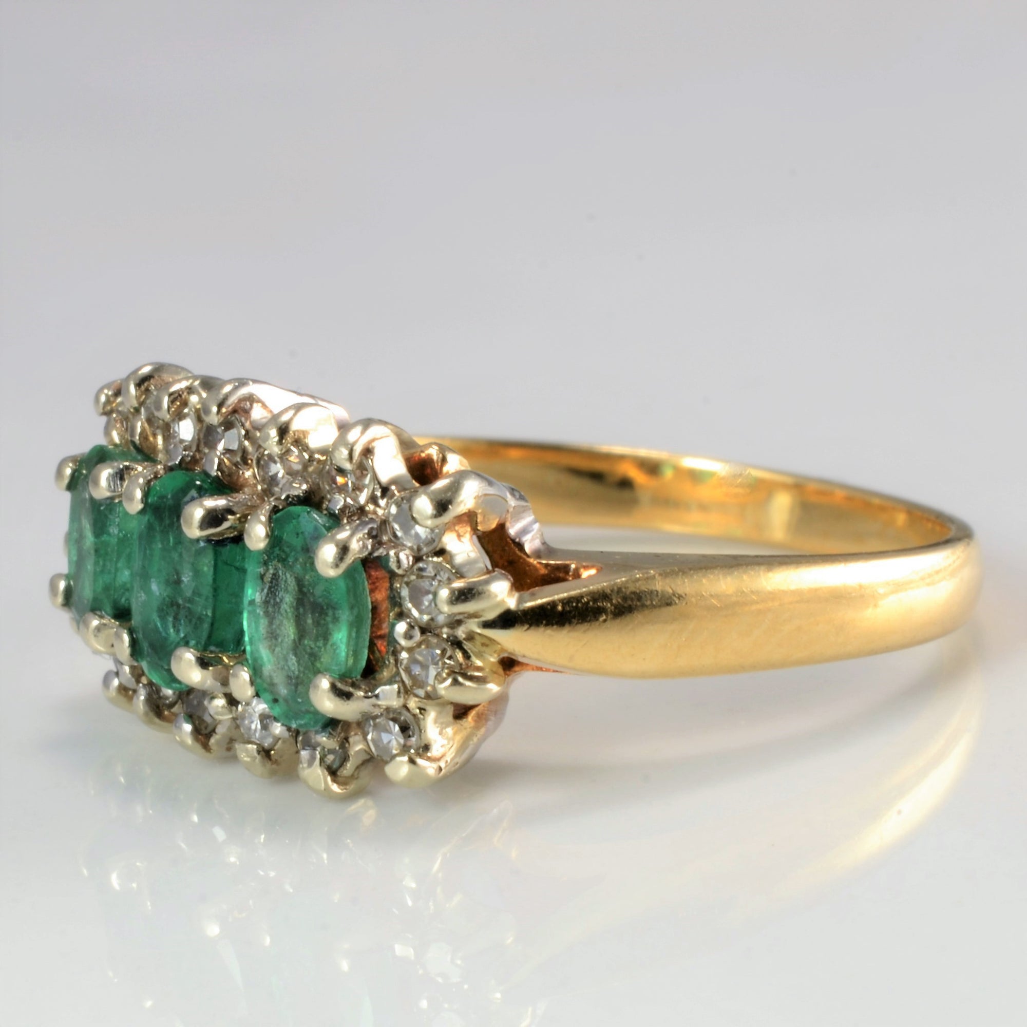 Three Stone Emerald & Diamond Cocktail Ring | 0.18 ctw, SZ 6.25 |