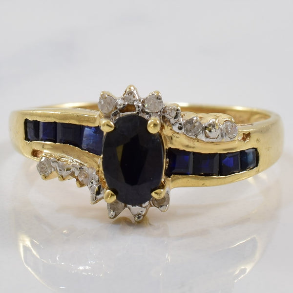 Blue Sapphire & Diamond Bypass Ring | 0.04ctw, 0.85ctw | SZ 7 |