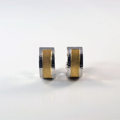 Two Tone Gold Huggie Earrings |