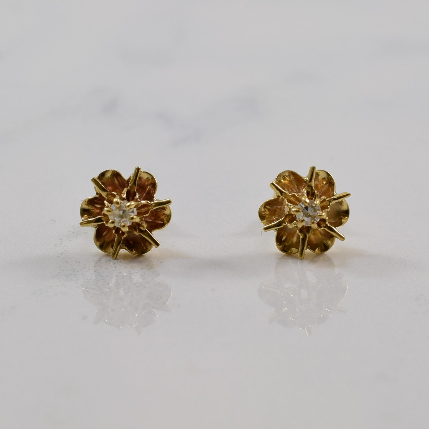 Belcher Set Floral Diamond Stud Earrings | 0.05ctw |