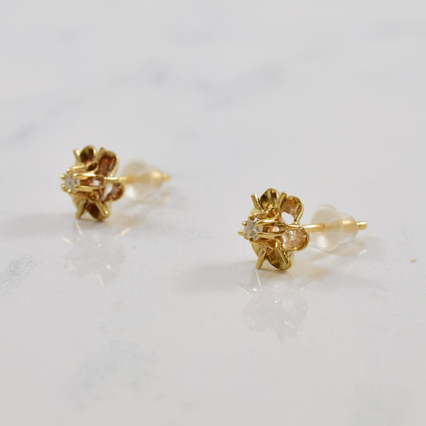 Belcher Set Floral Diamond Stud Earrings | 0.05ctw |