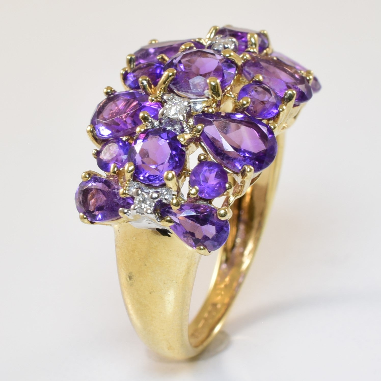 Amethyst & Diamond Cluster Ring | 4.00ctw, 0.04ctw | SZ 6.5 |