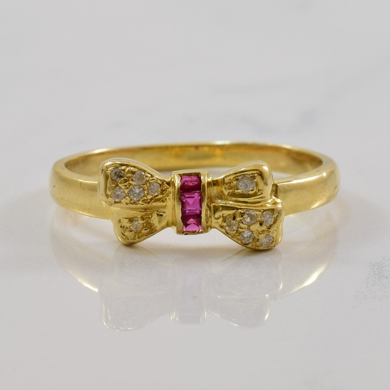 Ruby & Diamond Bow Ring | 0.07ctw, 0.07ctw | SZ 7.75 |