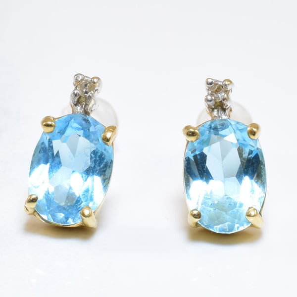 Blue Topaz & Diamond Stud Earrings | 1.50ctw, 0.01ctw |