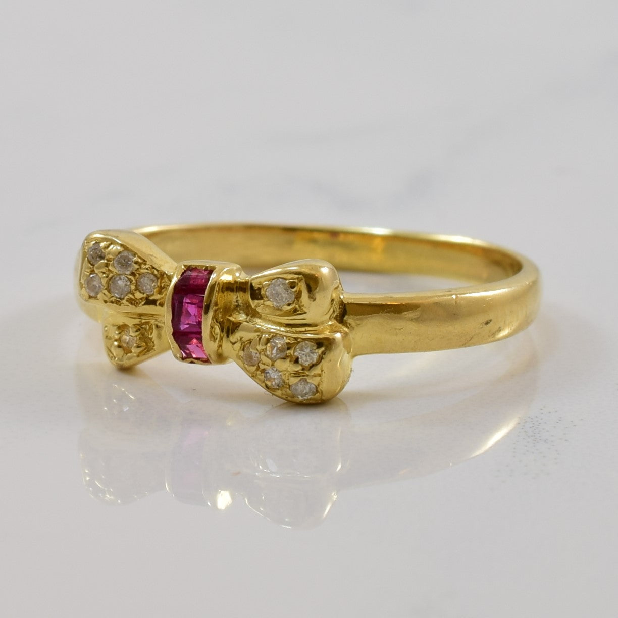 Ruby & Diamond Bow Ring | 0.07ctw, 0.07ctw | SZ 7.75 |