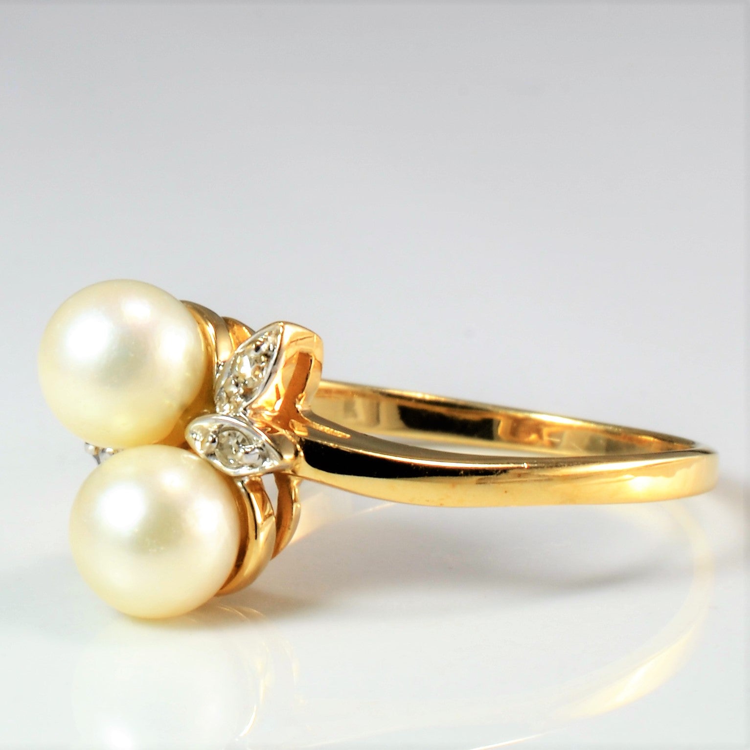 Bypass Pearl & Diamond Ring | 0.04 ctw, SZ 6.75 |