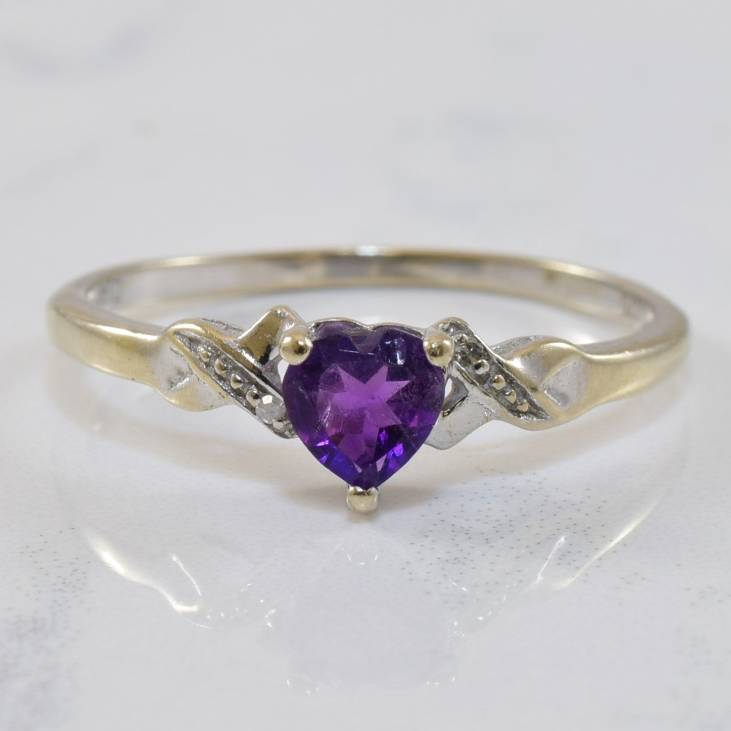 Heart Cut Amethyst & Diamond Bypass Ring | 0.40ct, 0.01ctw | SZ 9 |