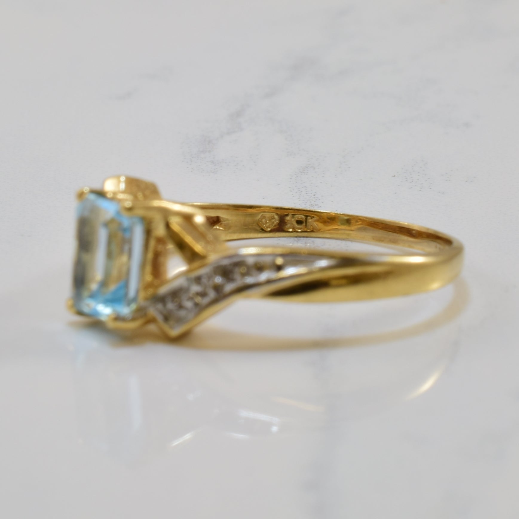 Blue Topaz & Diamond Bypass Ring | 1.00ct, 0.02ctw | SZ 9 |