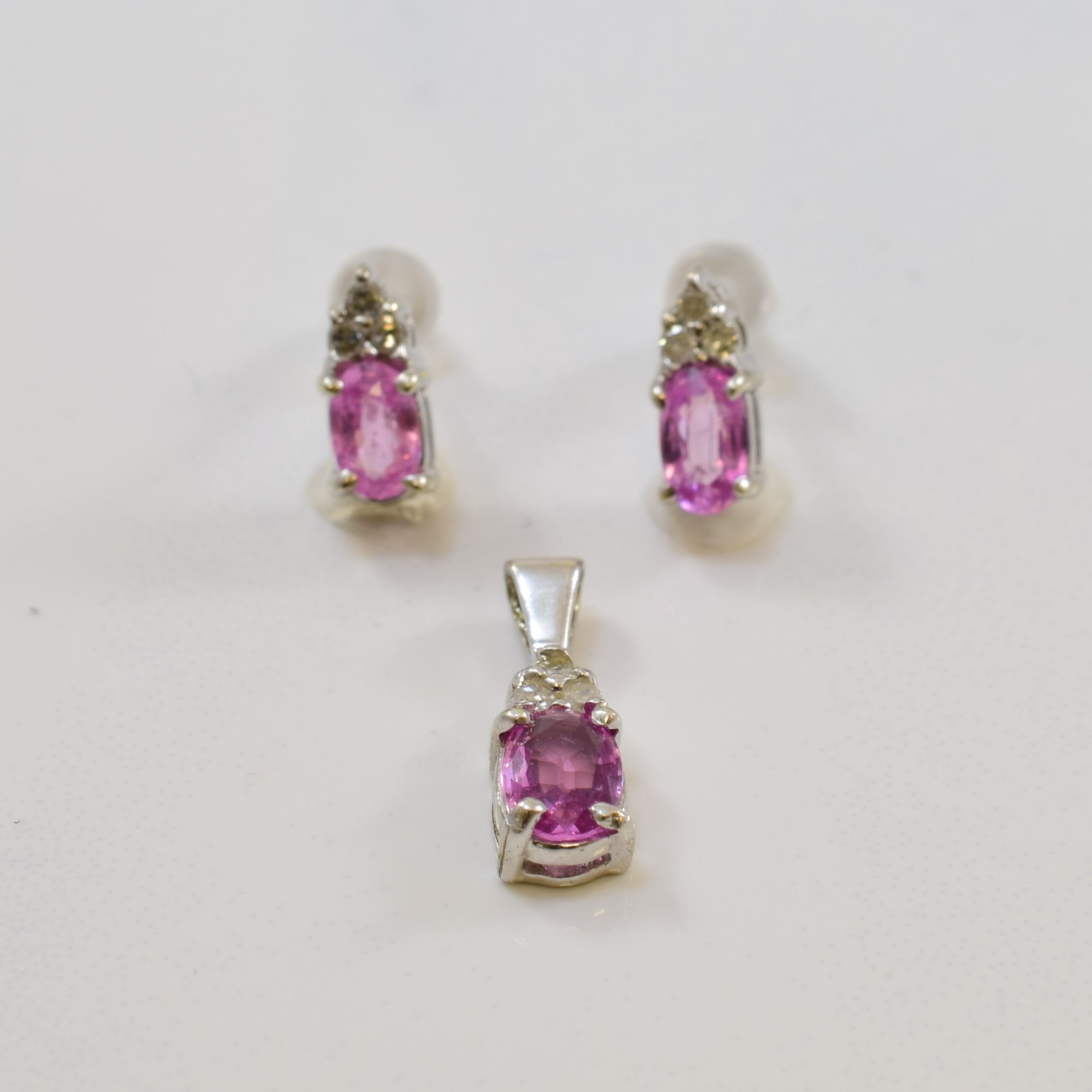 Pink Sapphire Pendant & Earrings Set | 1.20ctw, 0.09ctw |