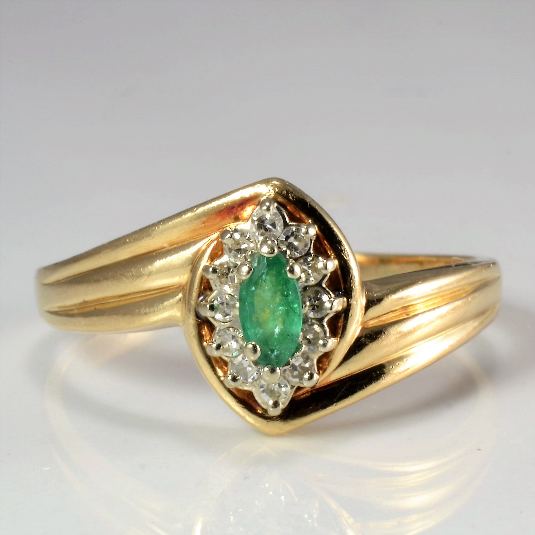 Cocktail Emerald & Diamond Bypass Ring | 0.12 ctw, SZ 10.5 |