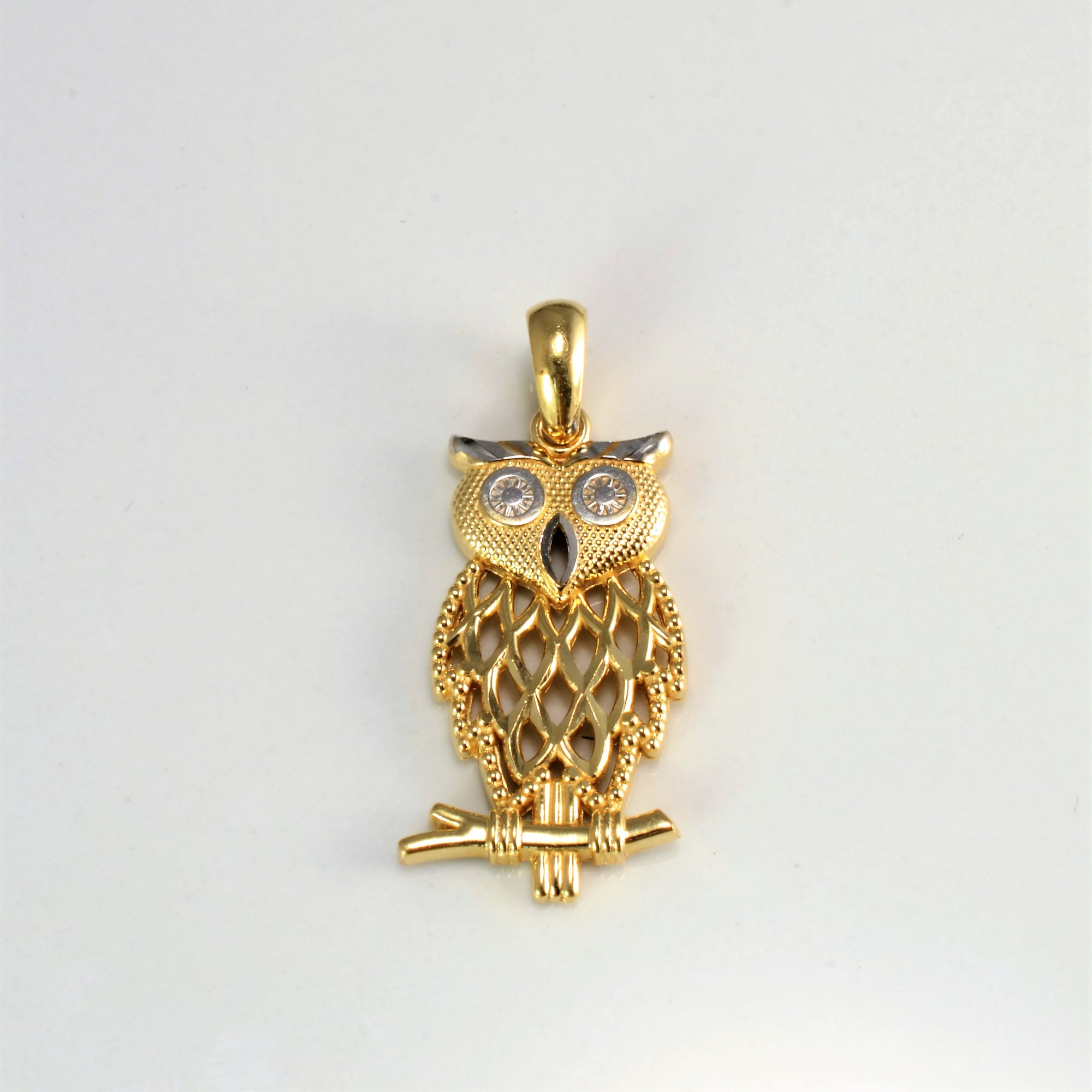 Two Tone Gold Owl Pendant