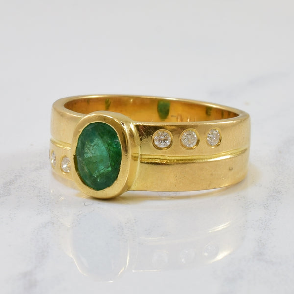 Bezel Set Emerald & Diamond Ring | 0.70ct, 0.12ctw | SZ 7.75 |