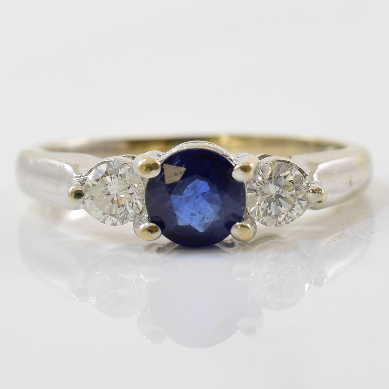 Three Stone Blue Sapphire & Diamond Ring | 0.26ctw, 0.65ct | SZ 6 |