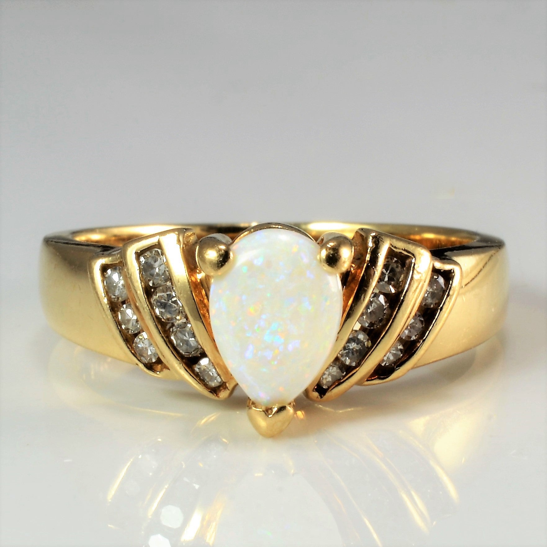 Solitaire Opal & Multi Channel Diamond Ring | 0.16 ctw, SZ 6.75 |