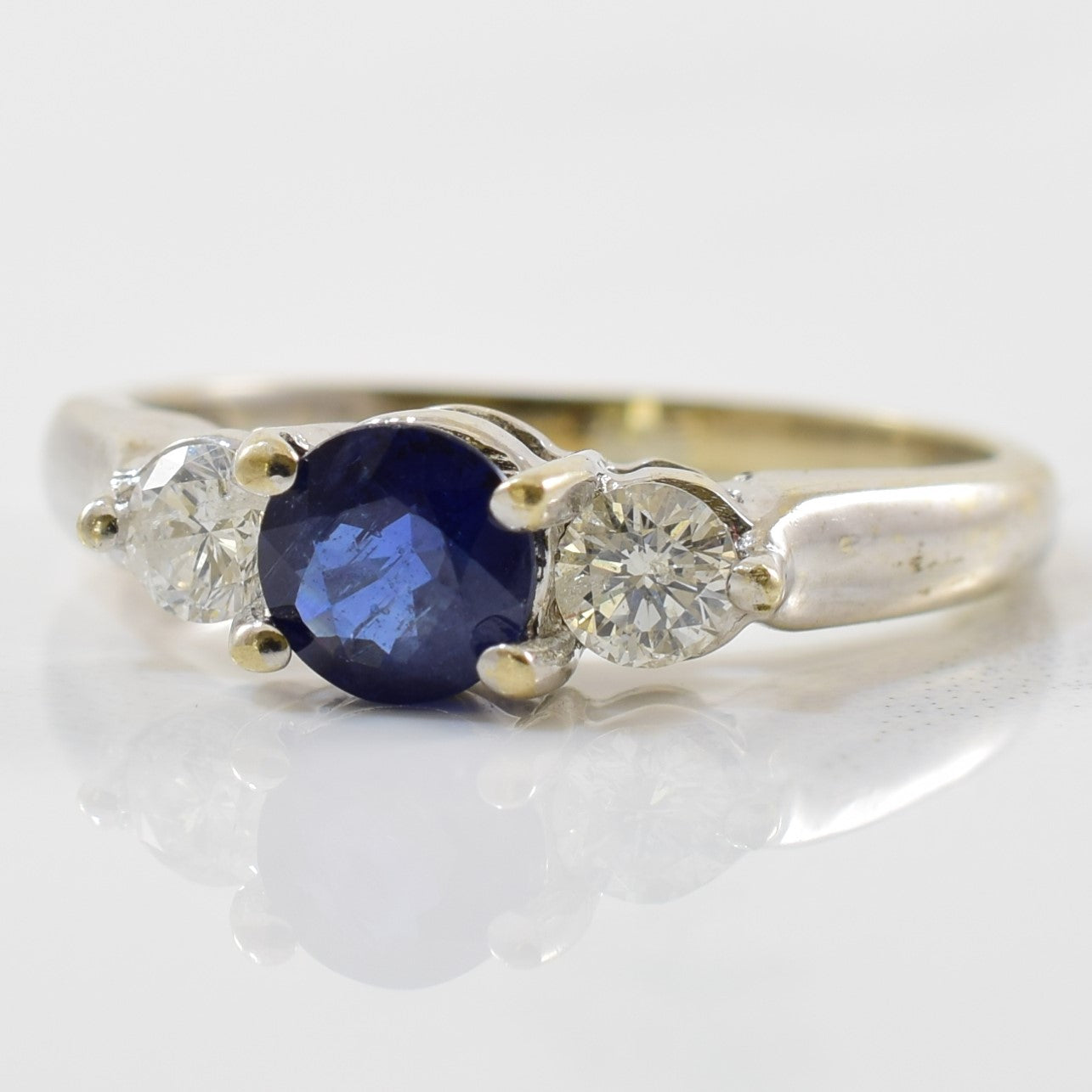 Three Stone Blue Sapphire & Diamond Ring | 0.26ctw, 0.65ct | SZ 6 |