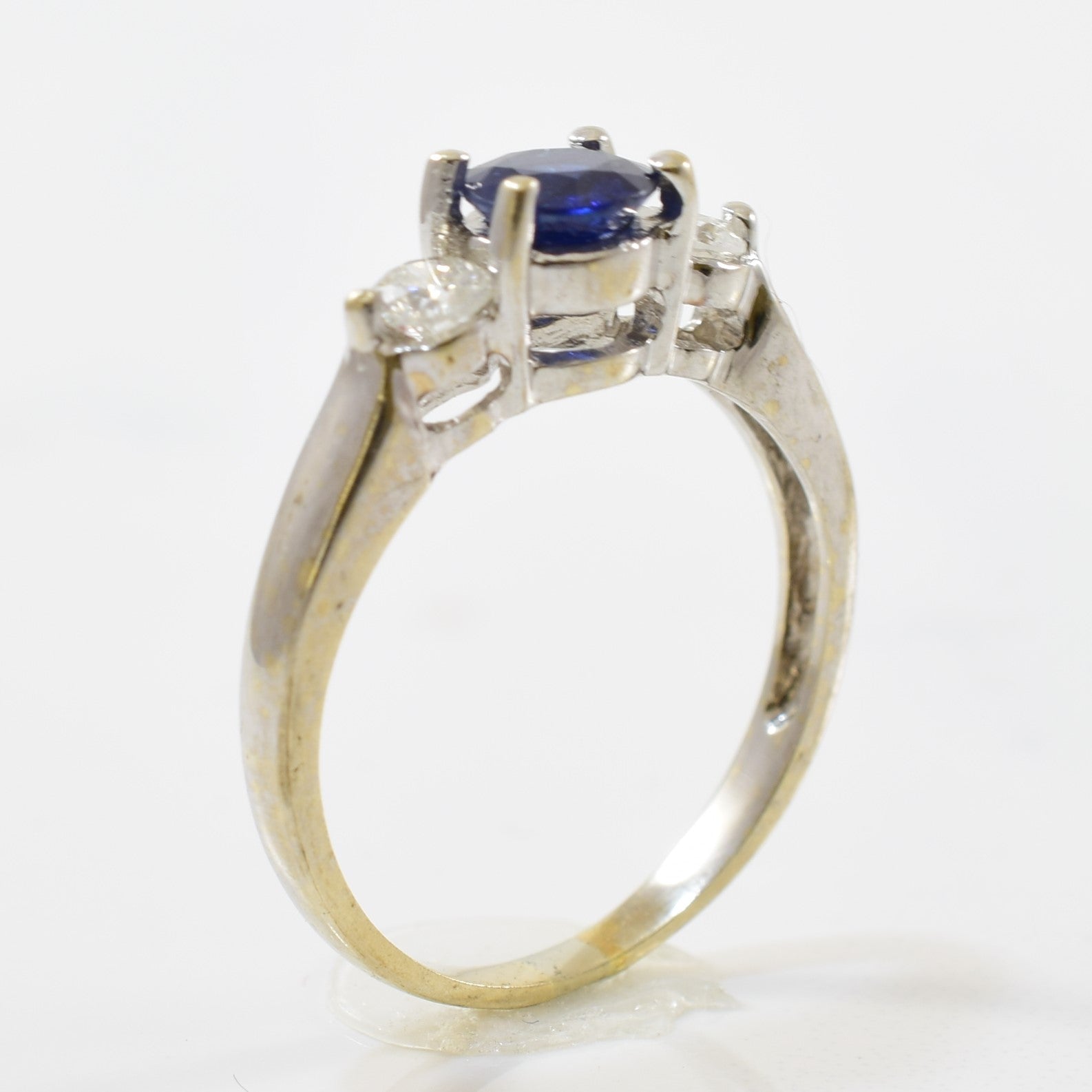 Three Stone Blue Sapphire & Diamond Ring | 0.26ctw, 0.65ct | SZ 6 |