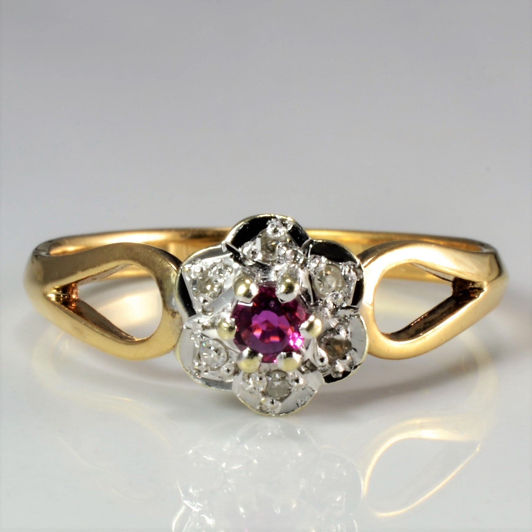 Open Shank Ruby & Diamond Flower Ring | 0.06 ctw, SZ 8.5 |