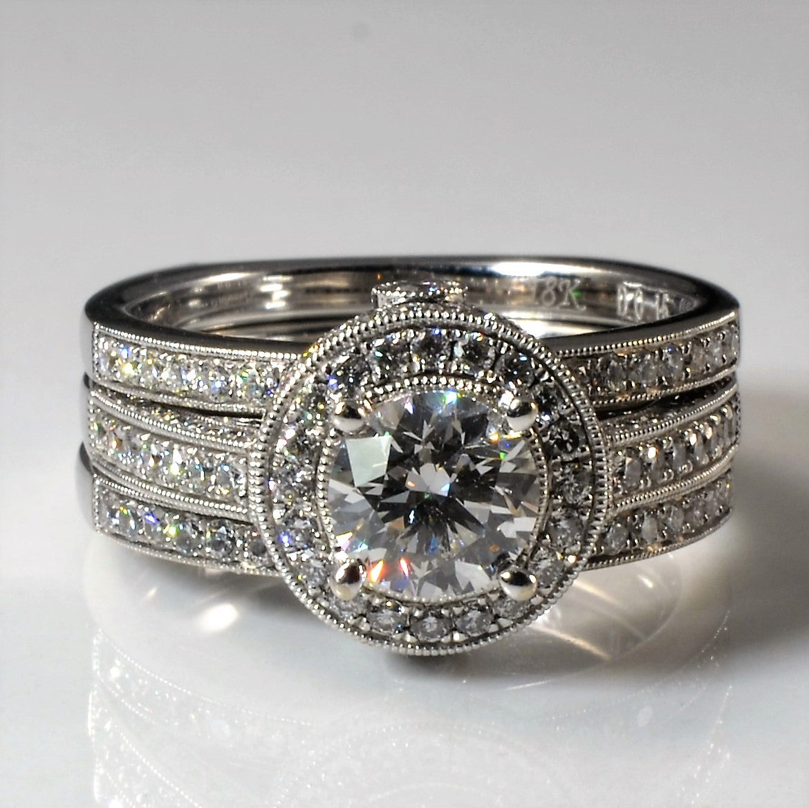 Simon G' Halo Diamond Wedding Set | 1.28ctw | SZ 6 |