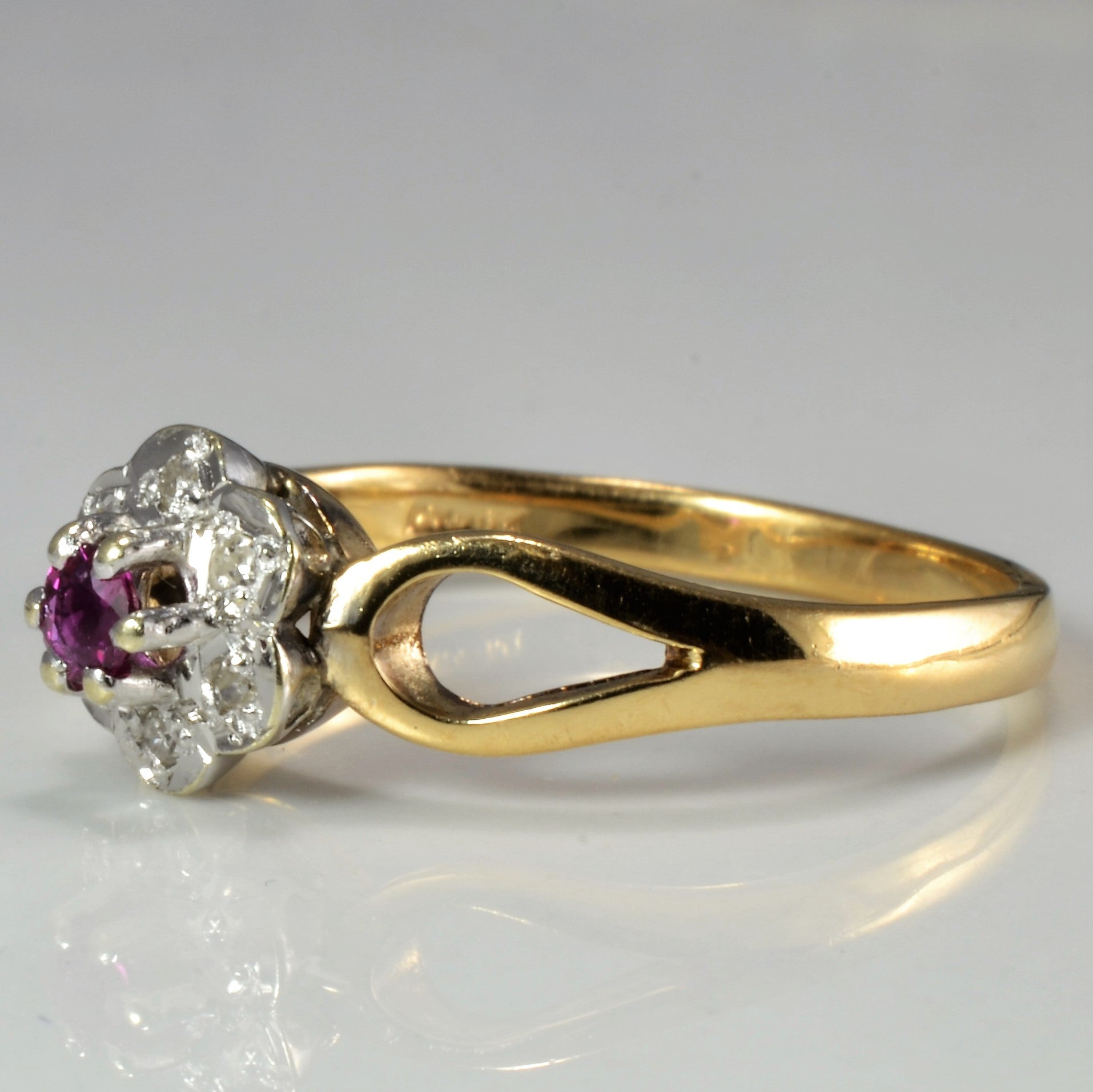 Open Shank Ruby & Diamond Flower Ring | 0.06 ctw, SZ 8.5 |