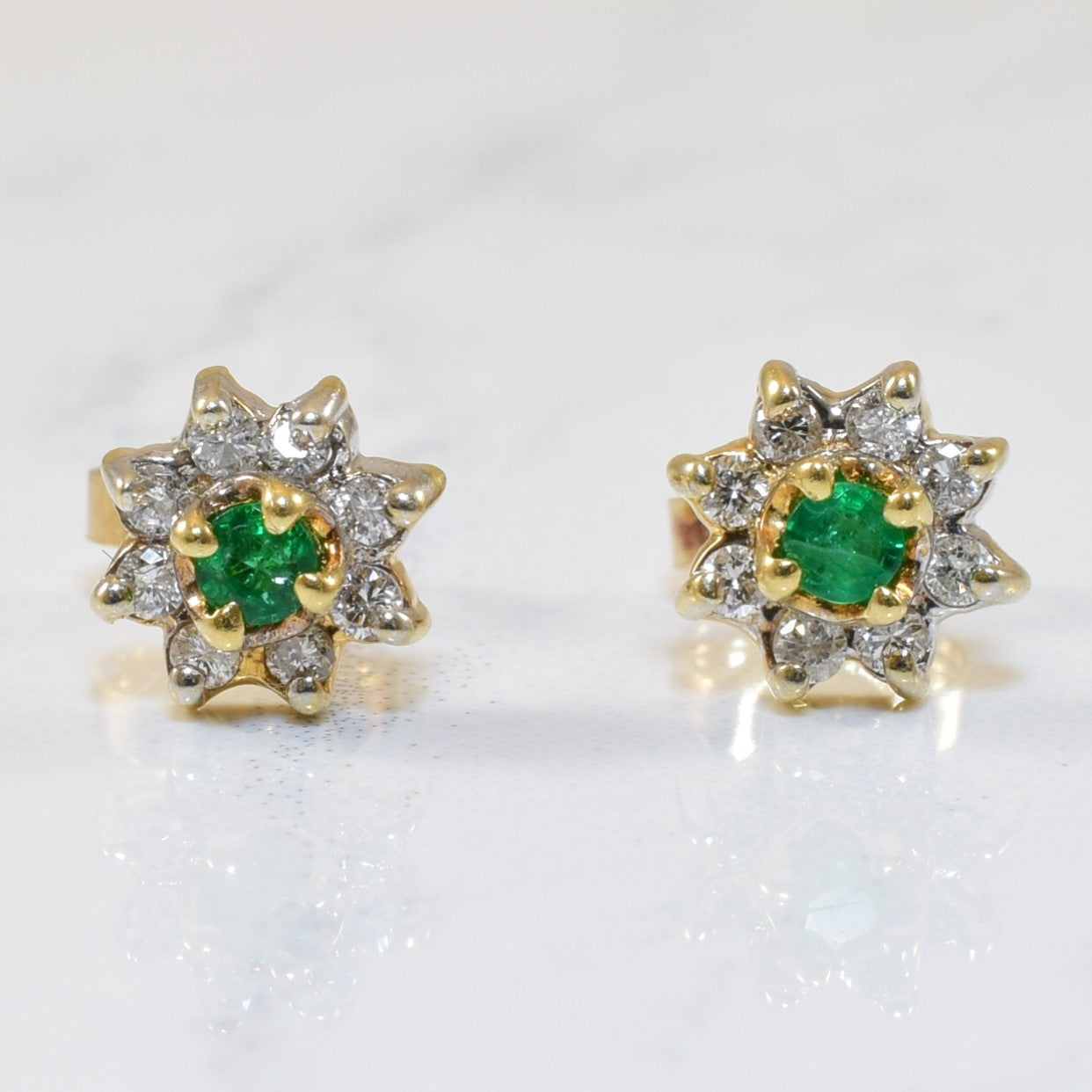 Diamond & Emerald Stud Earrings | 0.12ctw, 0.08ctw |