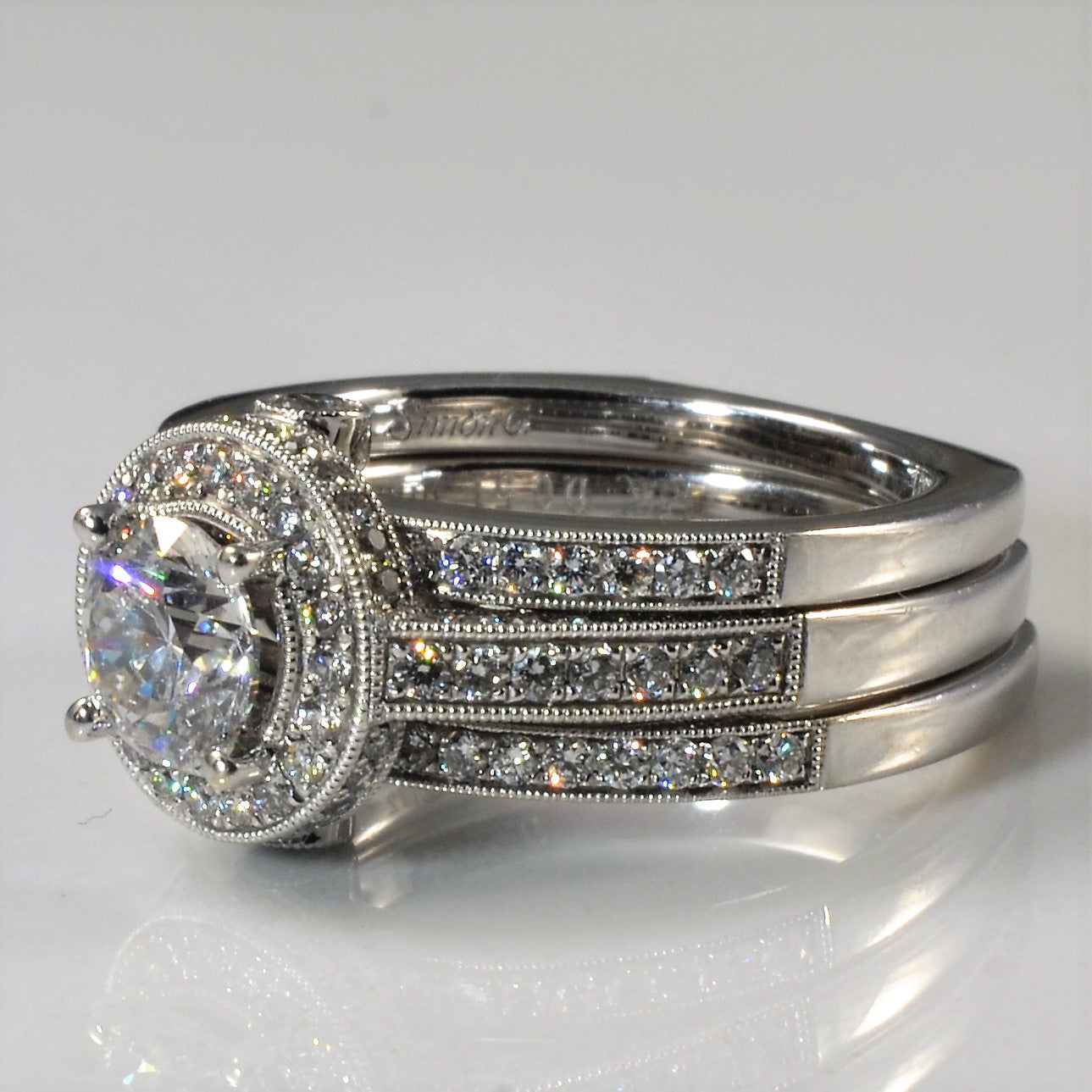 Simon G' Halo Diamond Wedding Set | 1.28ctw | SZ 6 |