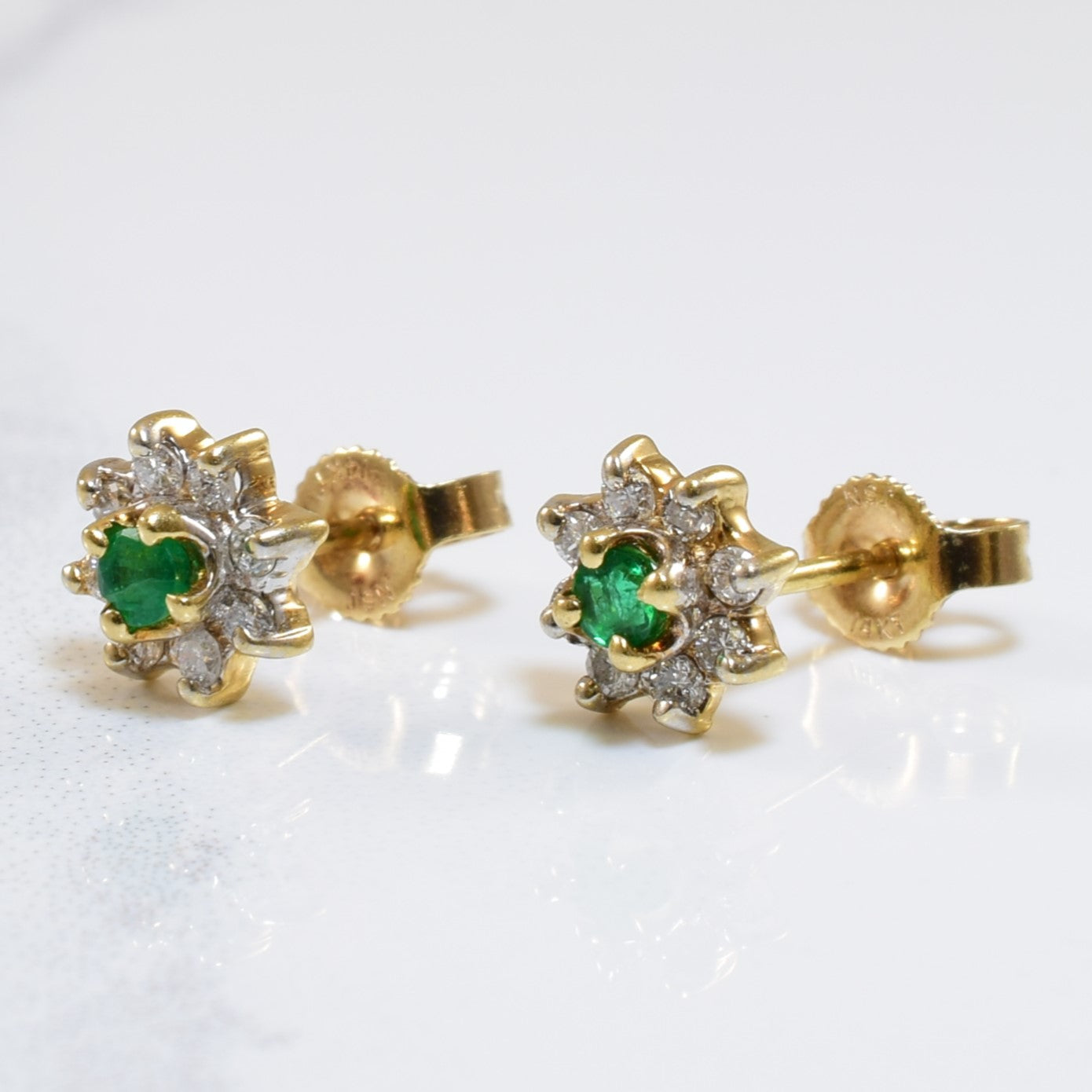 Diamond & Emerald Stud Earrings | 0.12ctw, 0.08ctw |