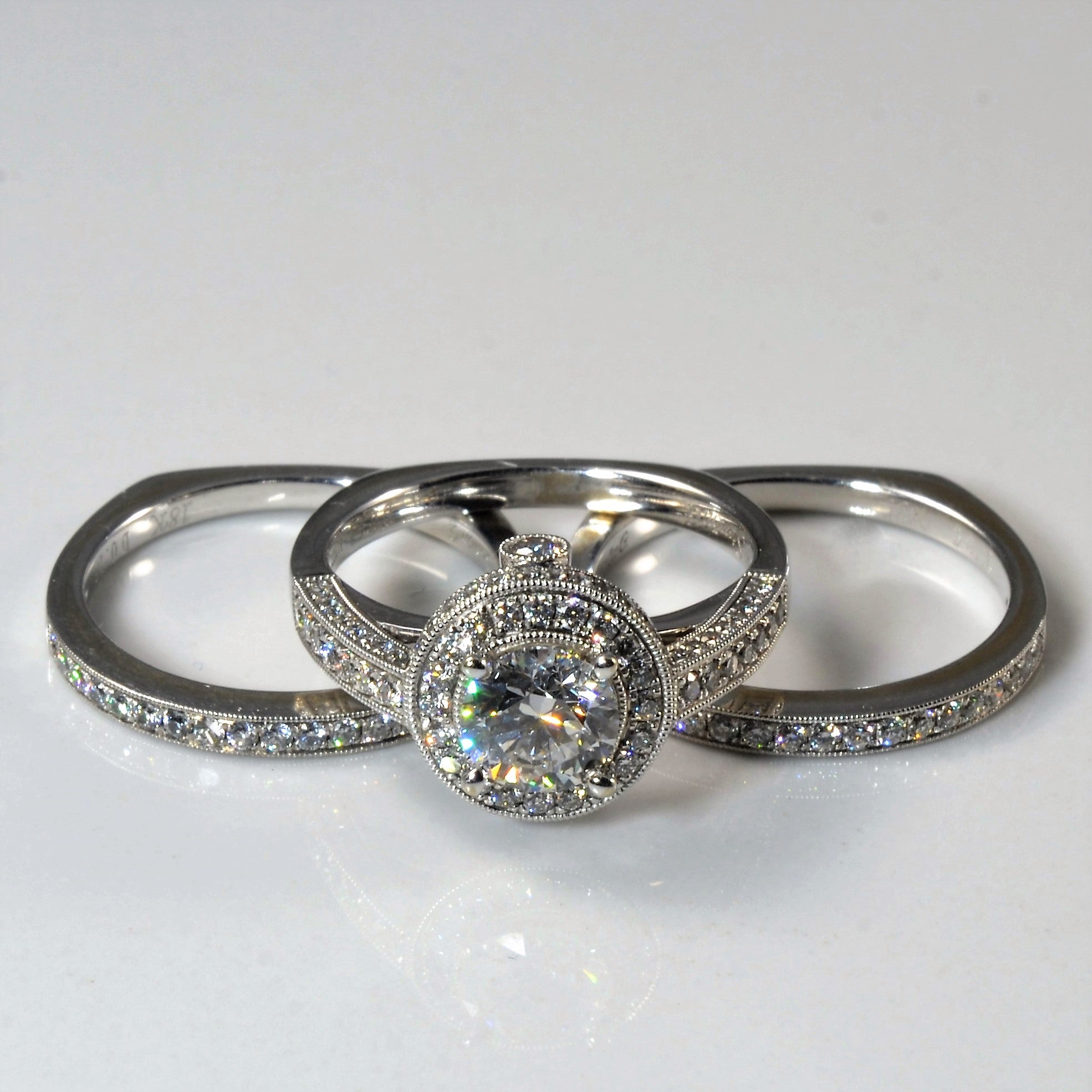 Simon G' Halo Diamond Wedding Set | 1.28ctw | SZ 6 |