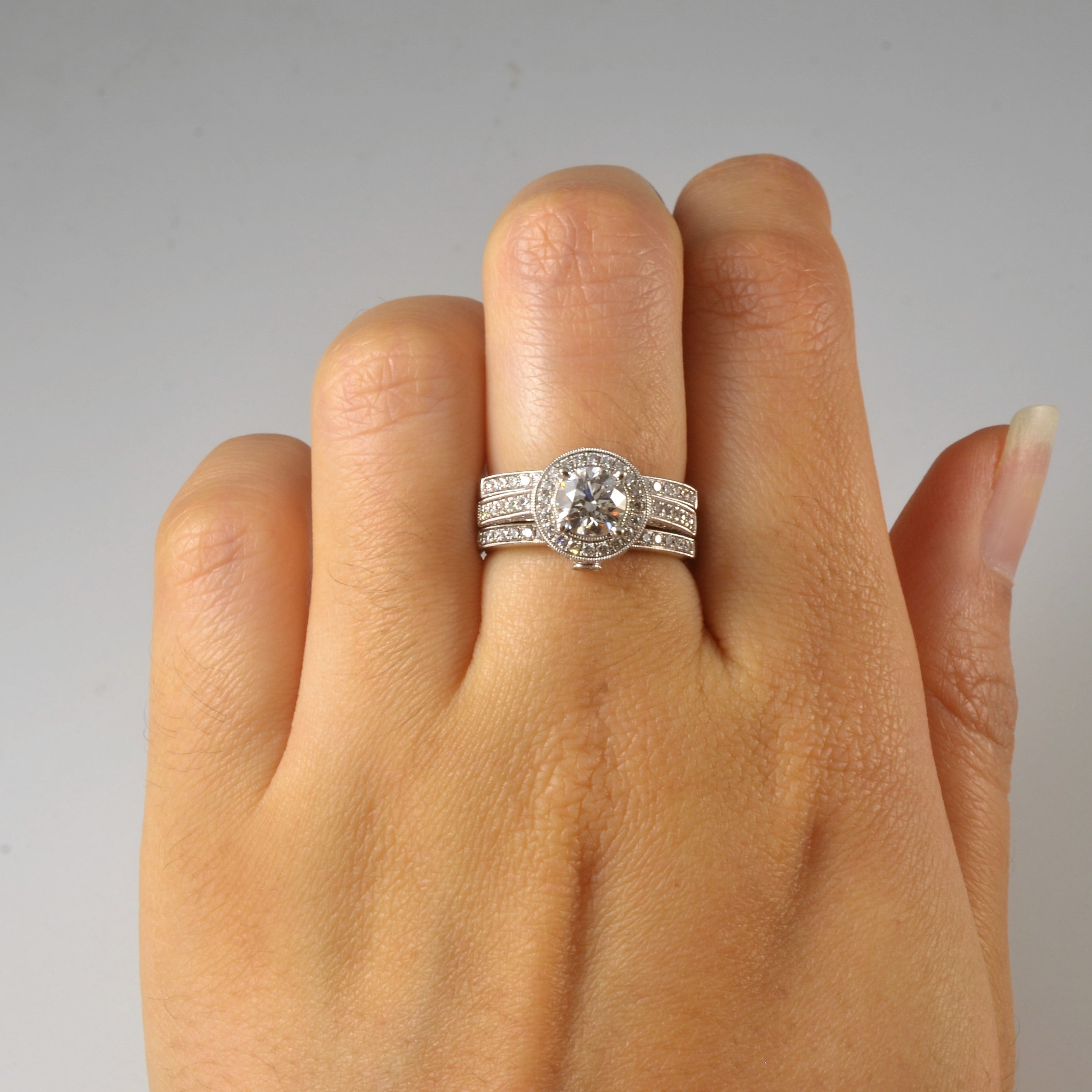 Simon G' Halo Diamond Wedding Set | 1.28ctw | SZ 6 |