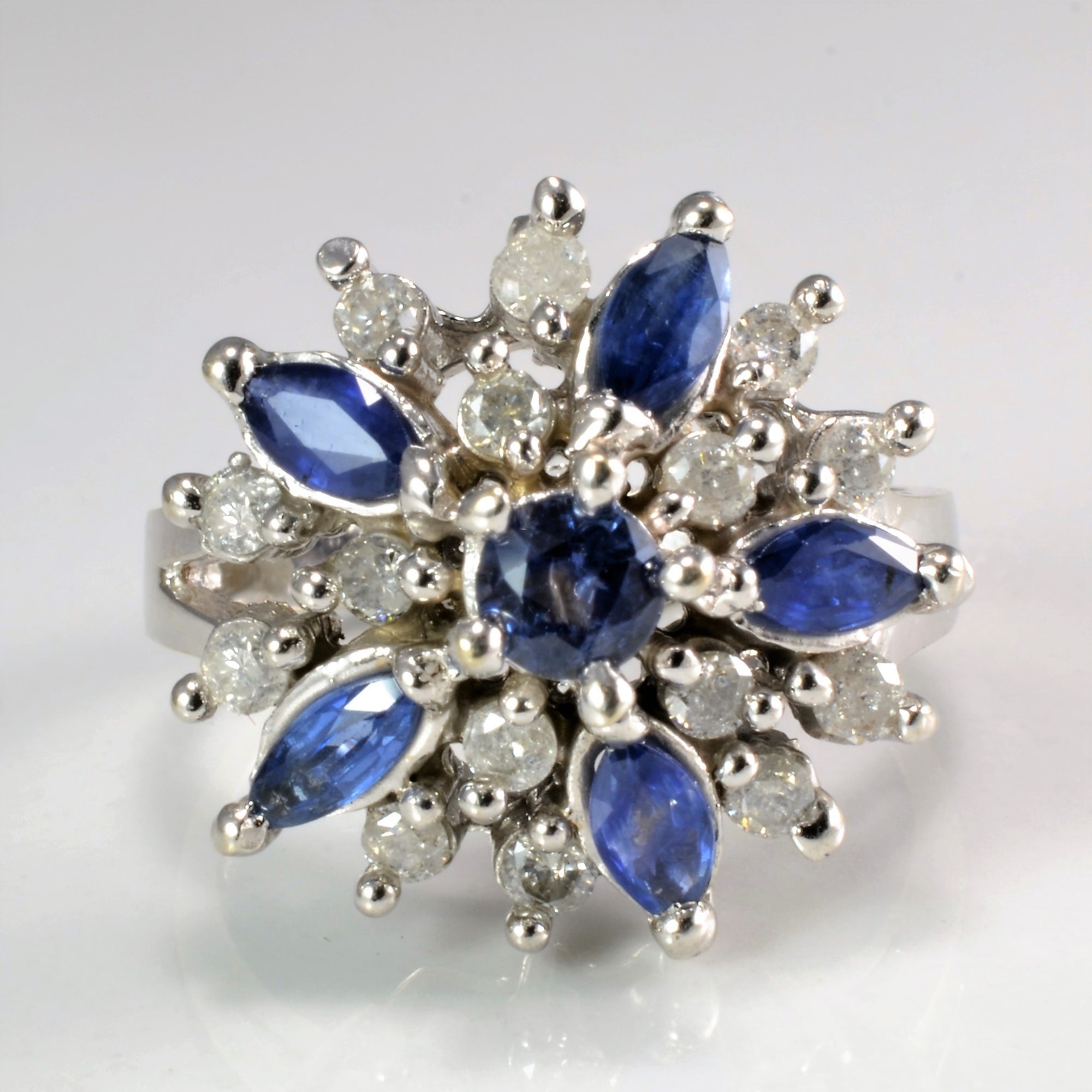Floral Sapphire & Diamond Cluster Ladies Ring | 0.55 ctw, SZ 7.25 |
