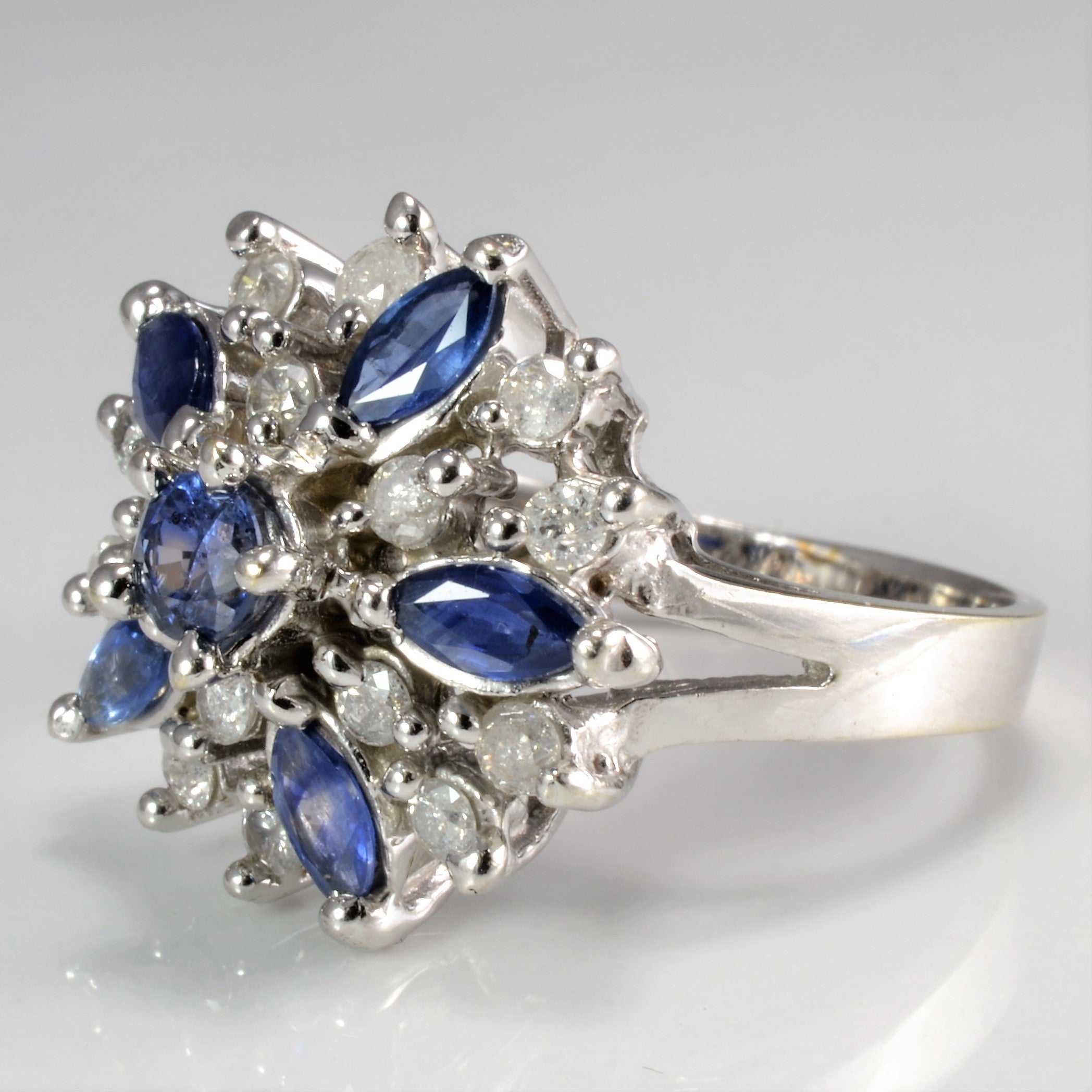 Floral Sapphire & Diamond Cluster Ladies Ring | 0.55 ctw, SZ 7.25 |
