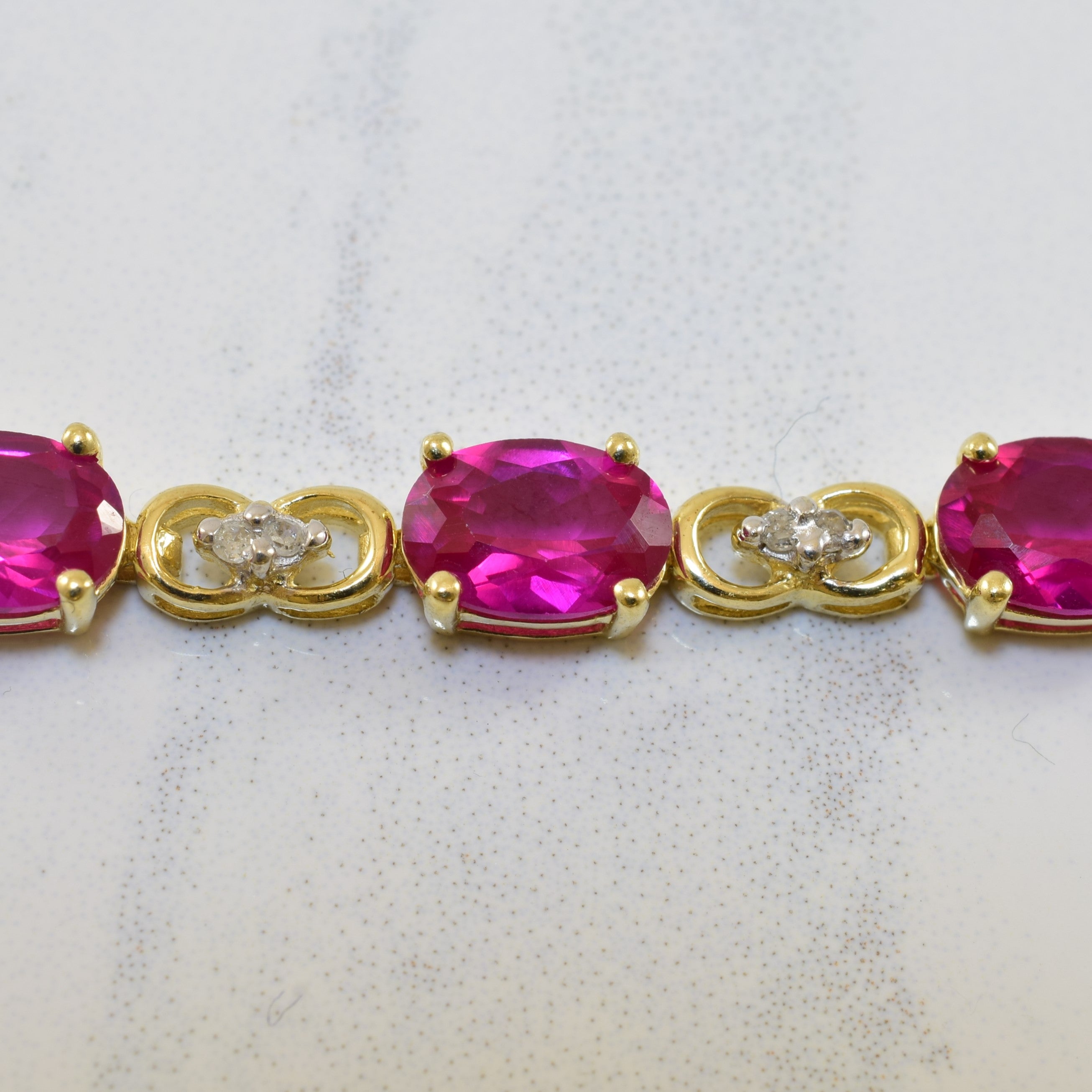 Synthetic Ruby & Diamond Tennis Bracelet | 13.00ctw, 0.02ctw | 7.5" |