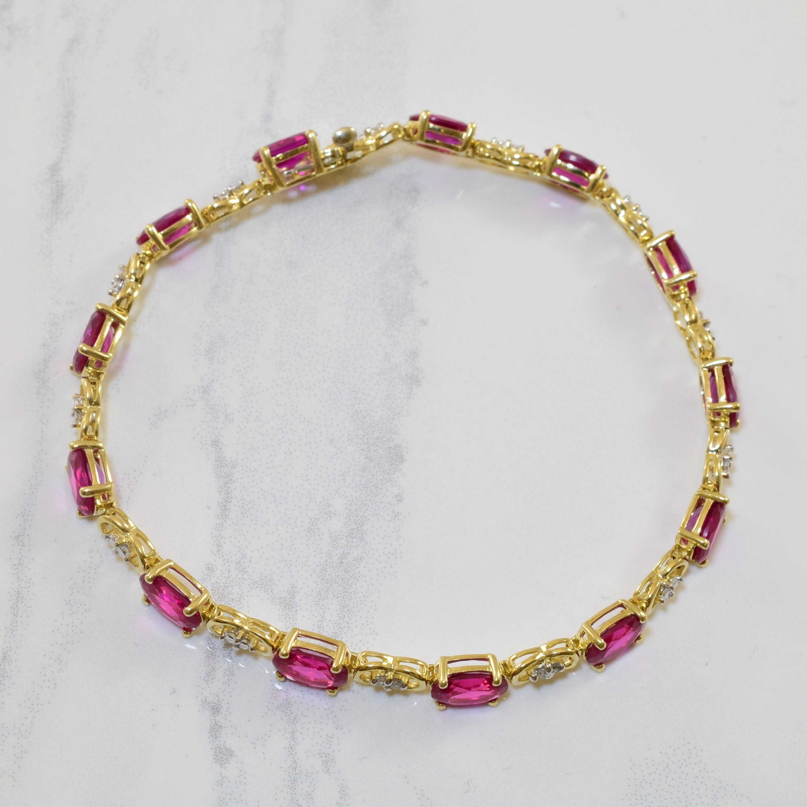 Synthetic Ruby & Diamond Tennis Bracelet | 13.00ctw, 0.02ctw | 7.5" |