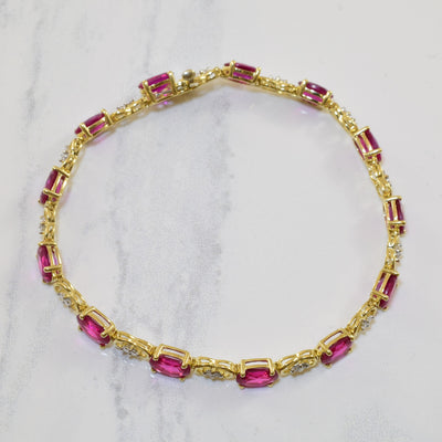 Synthetic Ruby & Diamond Tennis Bracelet | 13.00ctw, 0.02ctw | 7.5