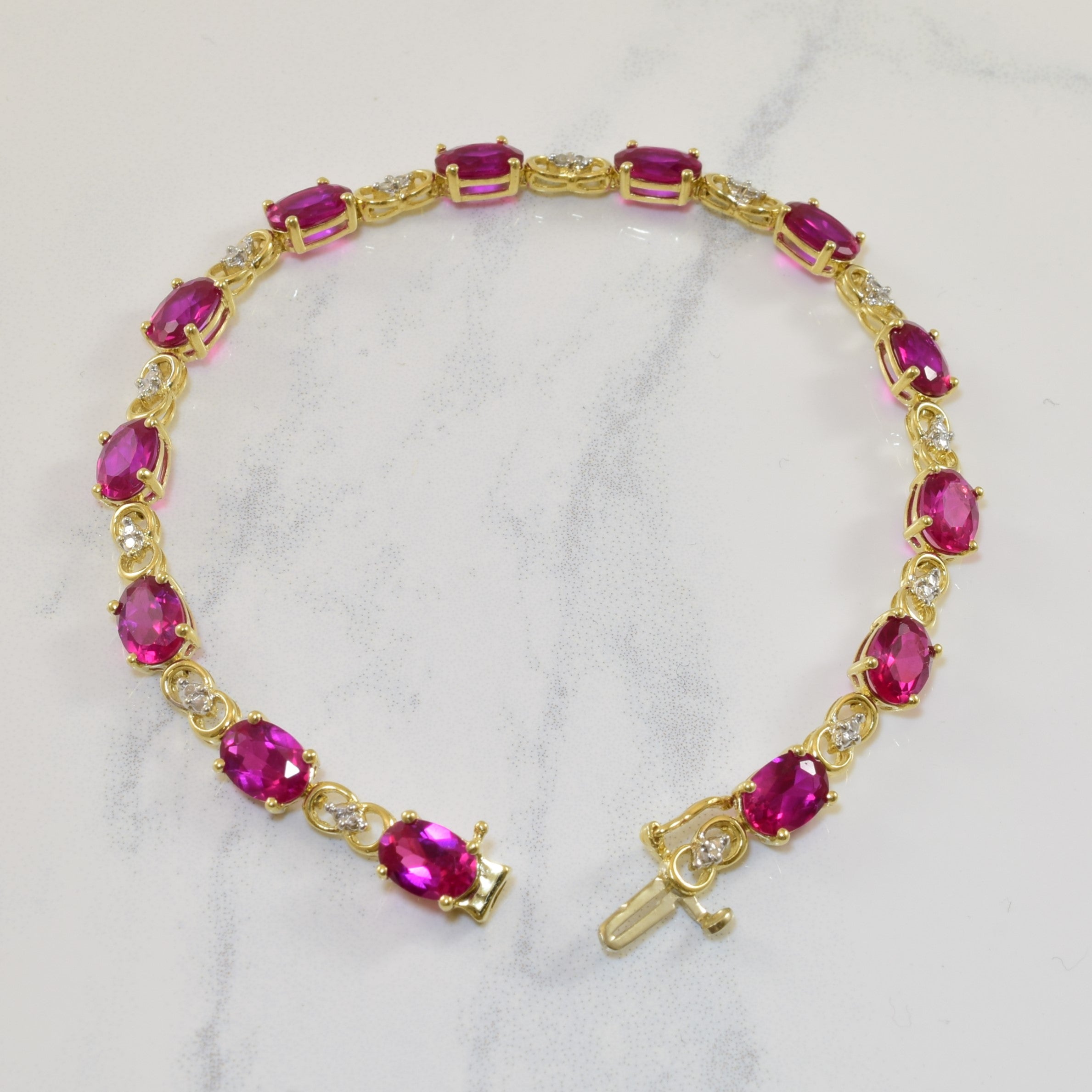 Synthetic Ruby & Diamond Tennis Bracelet | 13.00ctw, 0.02ctw | 7.5" |