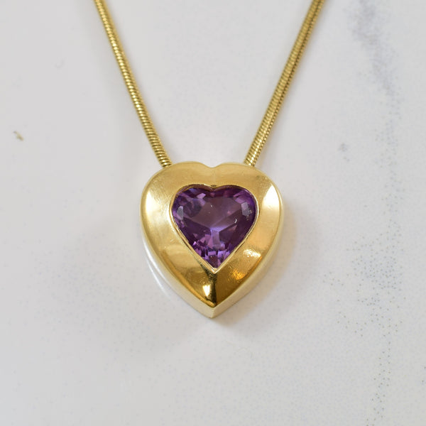 Bezel Set Amethyst Heart Necklace | 1.26ct | 16.5