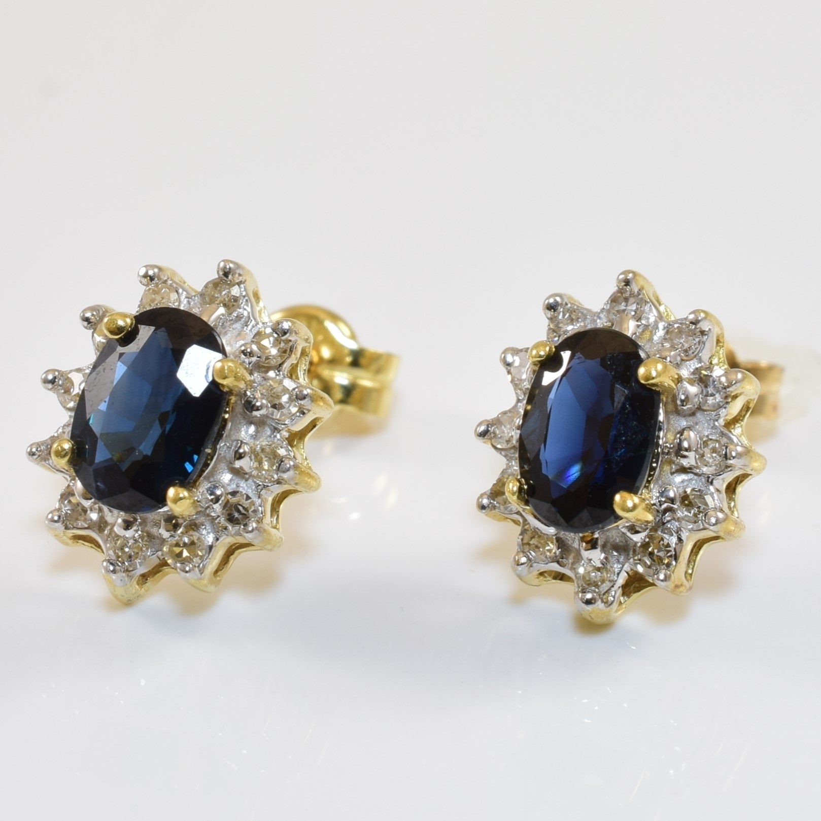 Blue Sapphire & Diamond Stud Earrings | 1.00ctw, 0.12ctw |