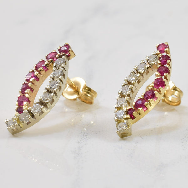 Offset Ruby & Diamond Stud Earrings | 0.25ctw, 0.15ctw |
