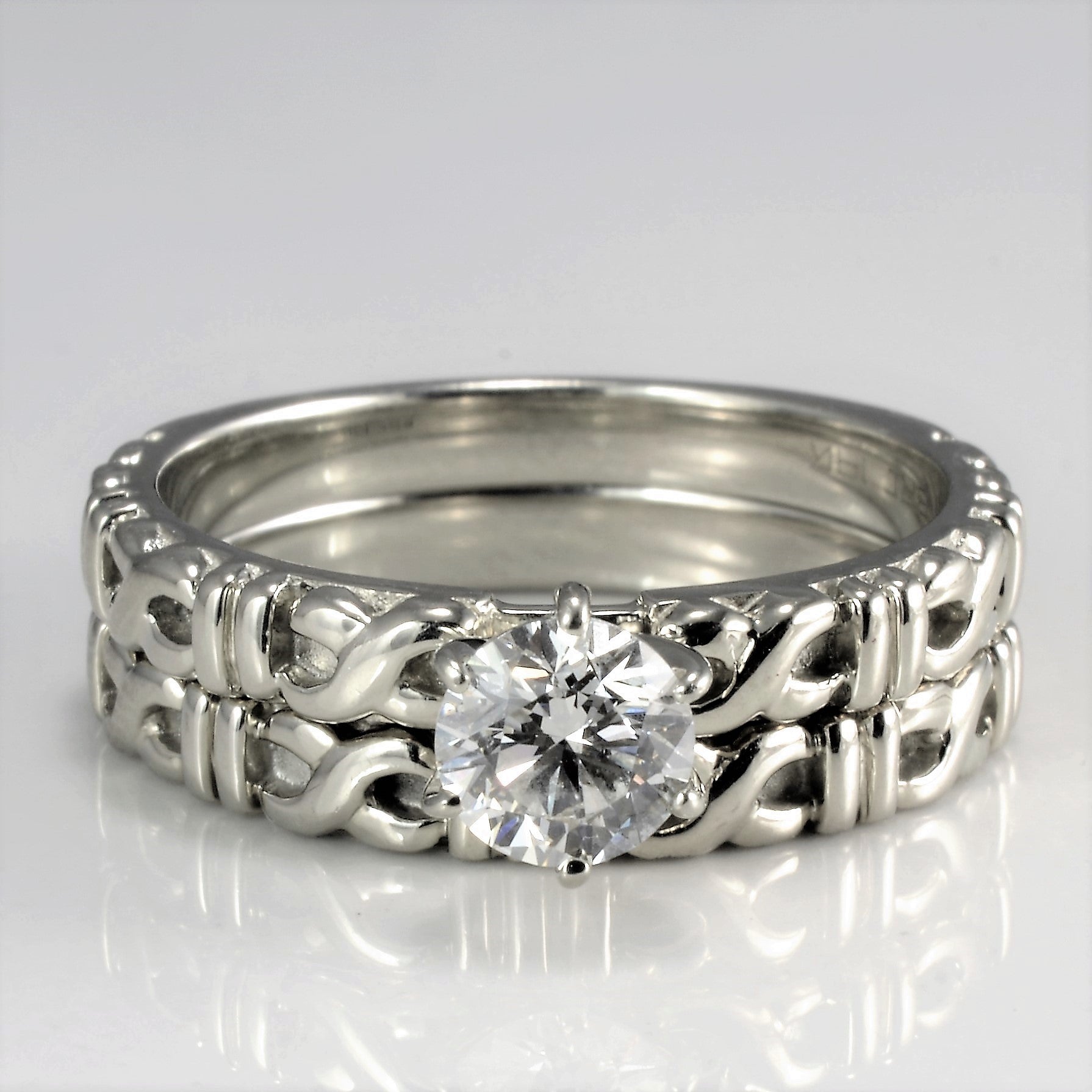 Solitaire Diamond Textured Engagement Ring Set | 0.70 ct, SZ 8.5 |