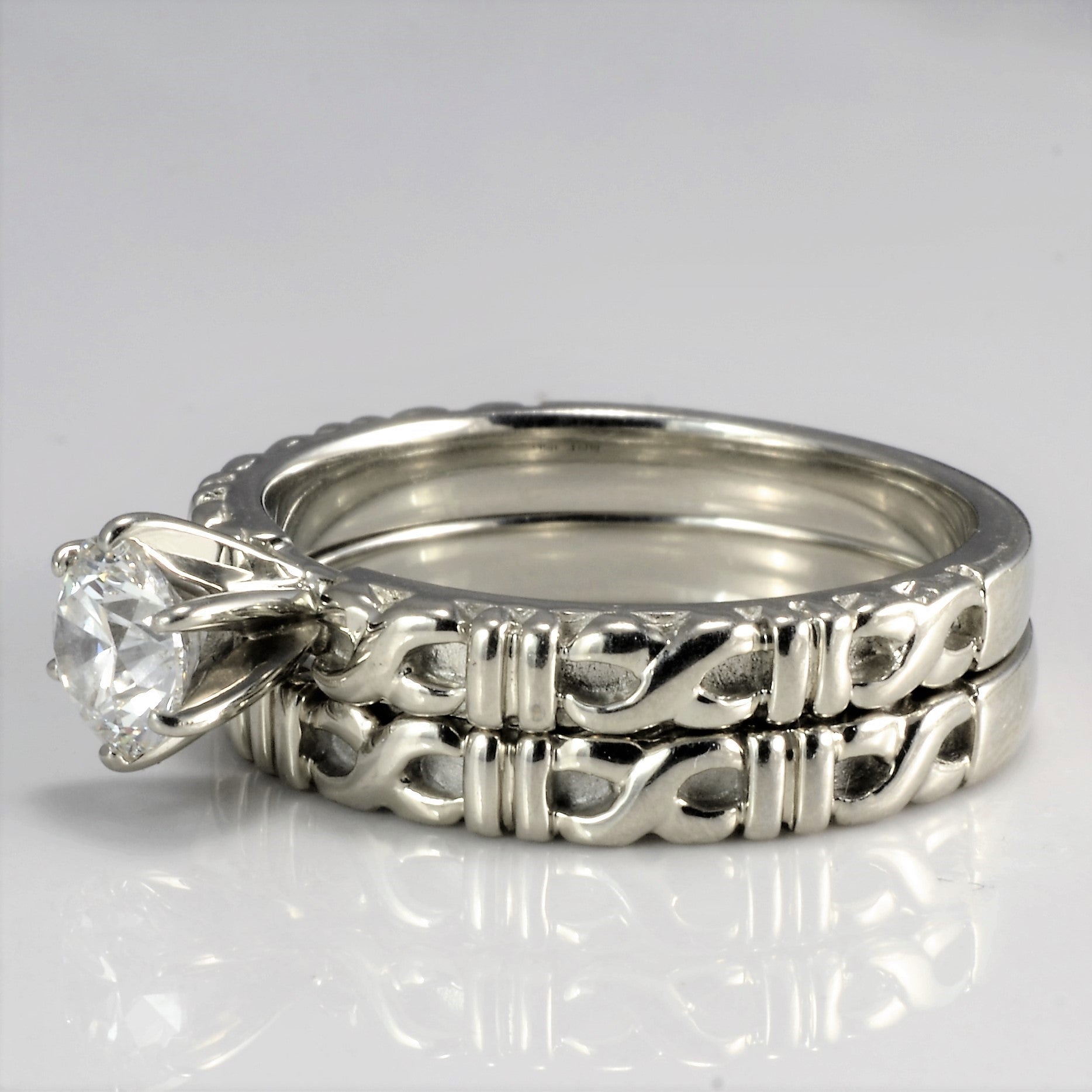 Solitaire Diamond Textured Engagement Ring Set | 0.70 ct, SZ 8.5 |