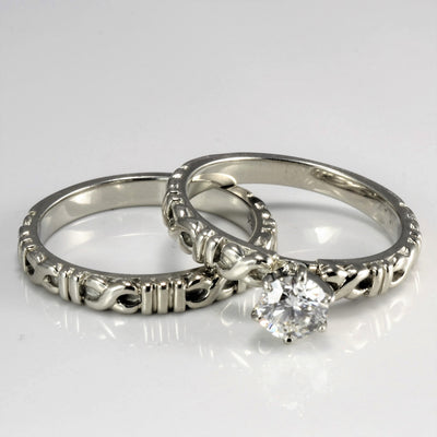 Solitaire Diamond Textured Engagement Ring Set | 0.70 ct, SZ 8.5 |