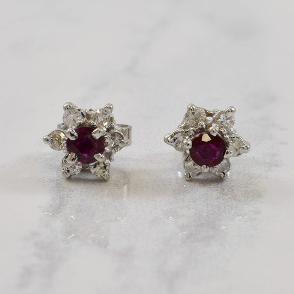 Ruby & Diamond Halo Stud Earrings | 0.34ctw, 0.24ctw |