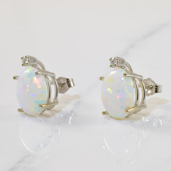 Synthetic Opal & Diamond Basket Stud Earrings | 4.60ctw, 0.08ctw |