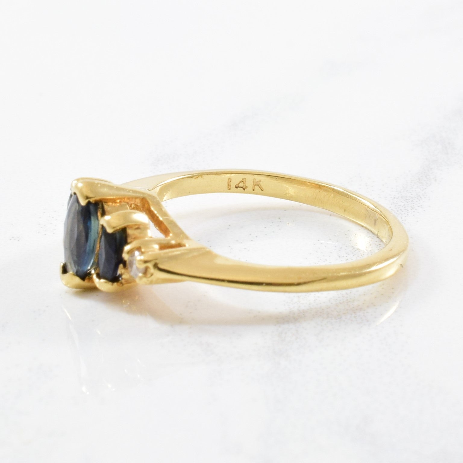Three Stone Marquise Sapphire & Diamond Ring | 0.02ctw, 0.36ctw | SZ 4 |