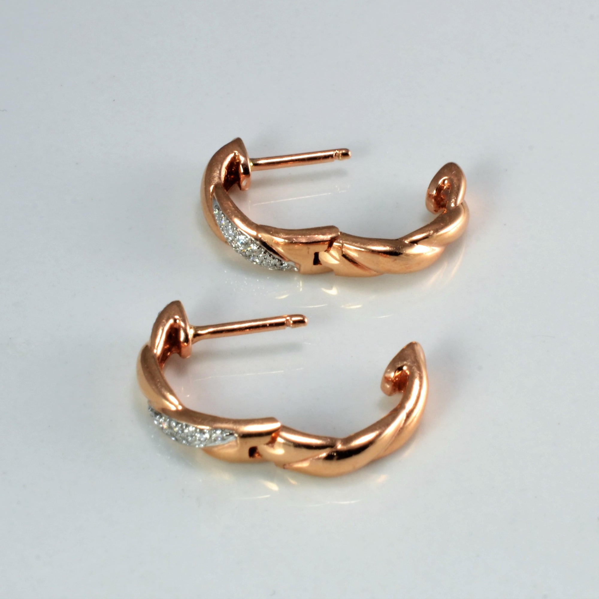 Ladies Diamond Rose Gold Huggie Earrings