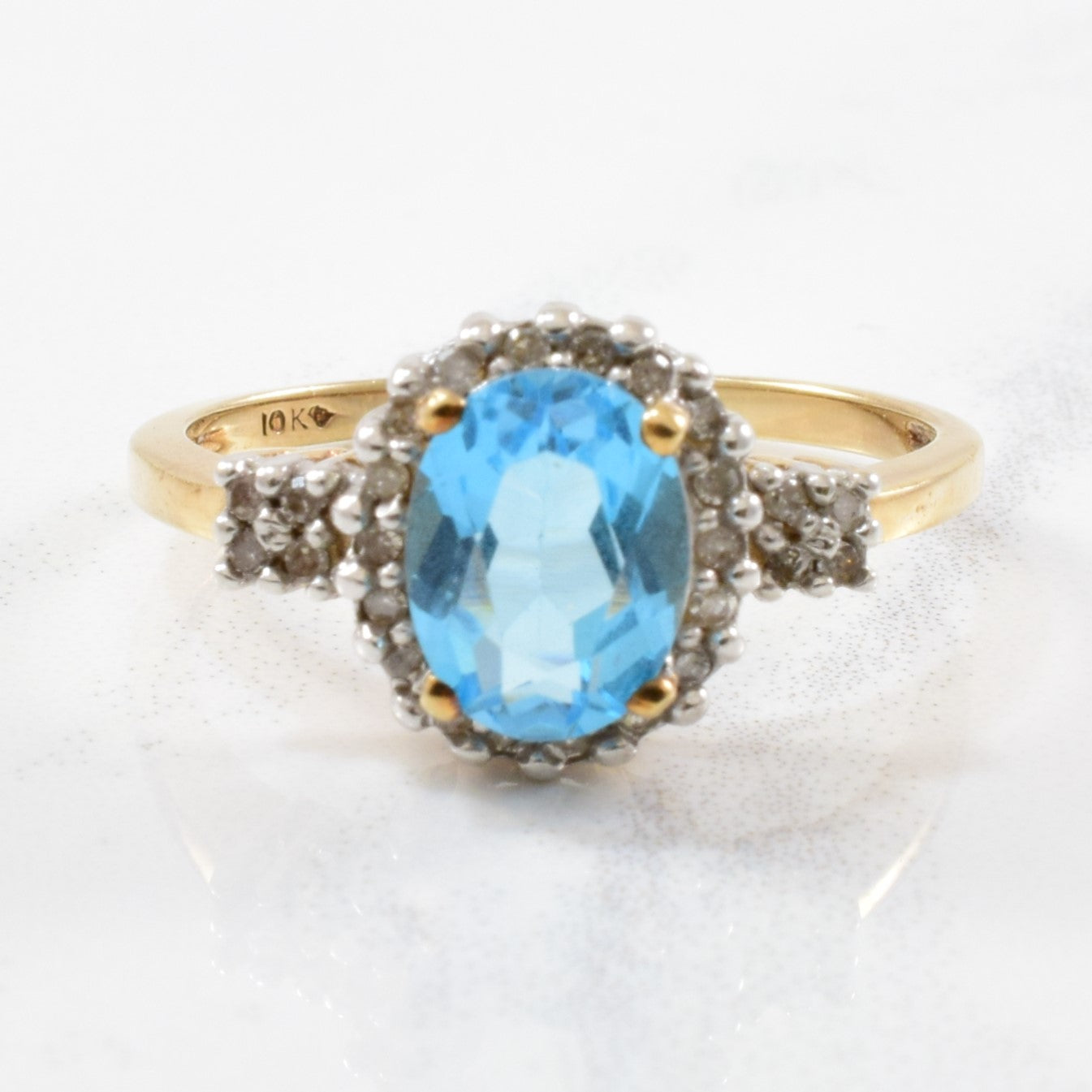Blue Topaz & Diamond Halo Ring | 0.06ctw, 1.50ct | SZ 7 |