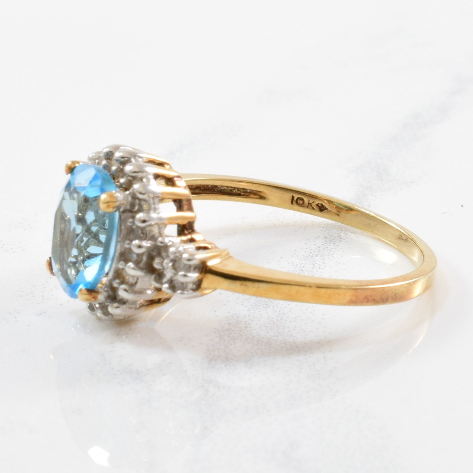Blue Topaz & Diamond Halo Ring | 0.06ctw, 1.50ct | SZ 7 |