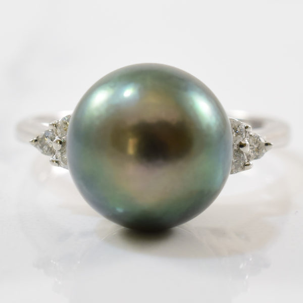 Tahitian Cultured Pearl & Diamond Ring | 0.09ctw, 8.90ct | SZ 6.75 |