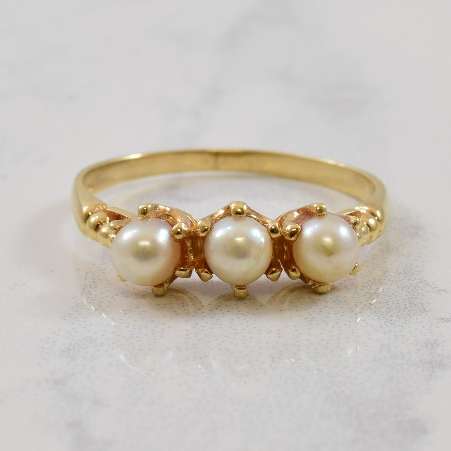 Three Stone Pearl Ring | 1.35ctw | SZ 8 |