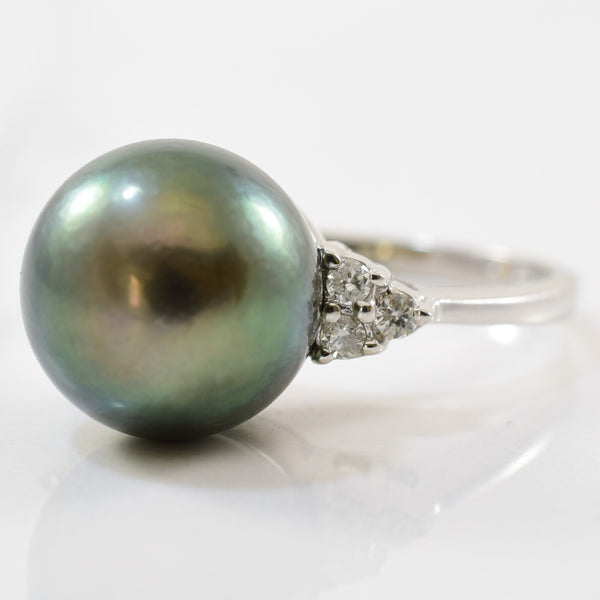 Tahitian Cultured Pearl & Diamond Ring | 0.09ctw, 8.90ct | SZ 6.75 |